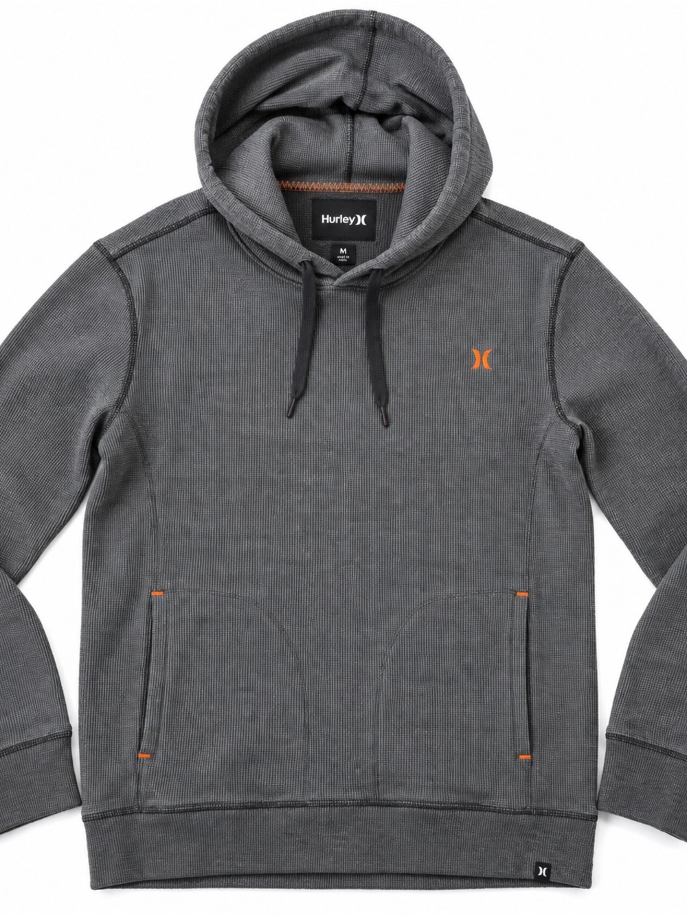 Hurley Charcoal Gray Hooded Pullover with Orange Logo Accents